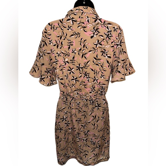 Banana Republic Floral Tan Collared Wrap Dress - Picture 2 of 4